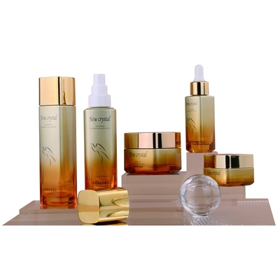 Personal Care Square 120ml 100ml 30ml 50g 20g Glass Bottle Gold Set For Personal Skin Care Packaging